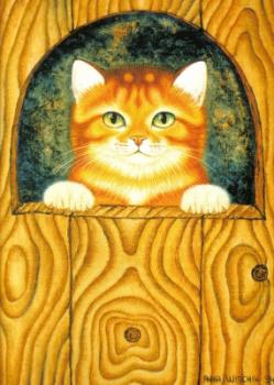 Postkarte Katze am Tor