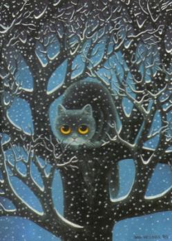 Postkarte Katze im Winterbaum