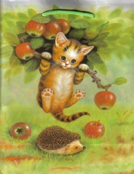 Geschenktasche mittel Katze im Apfelbaum