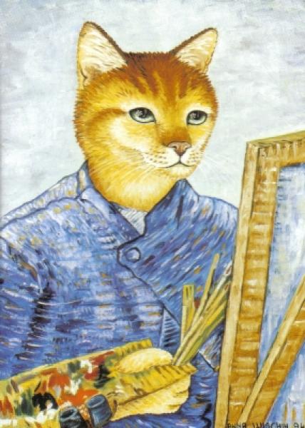 Postkarte Katze als Maler